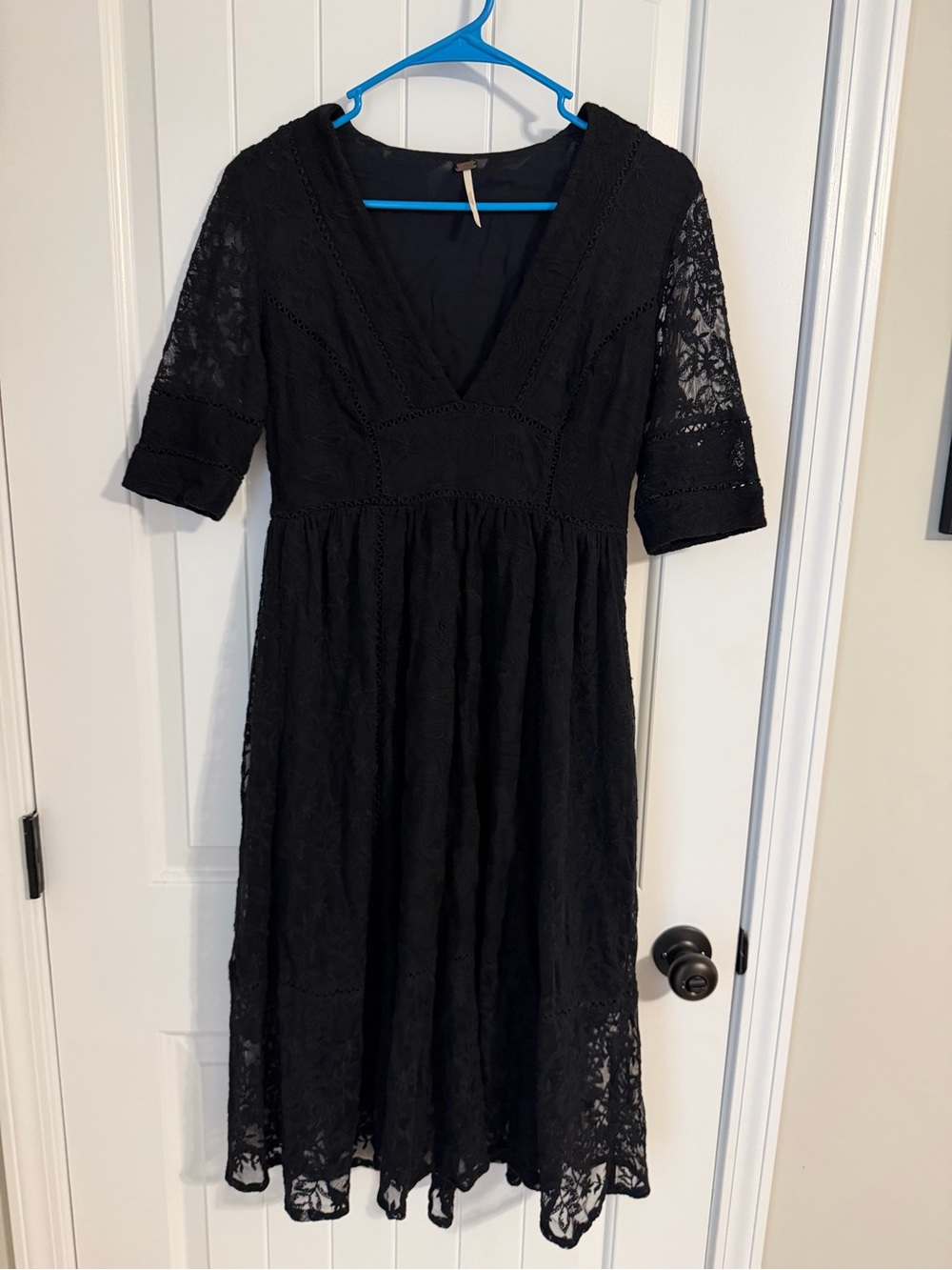 Free People Black Lace V-Neck Midi with Half Sleeves